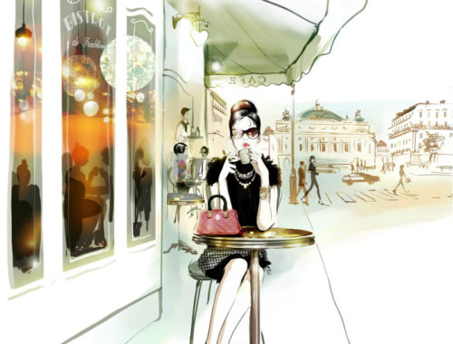 Девушка в летнем кафе в Париже