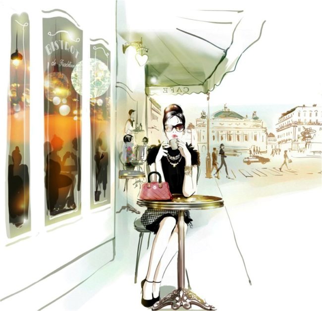 Девушка в летнем кафе в Париже