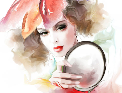 Рисунок девушки с зеркалом
