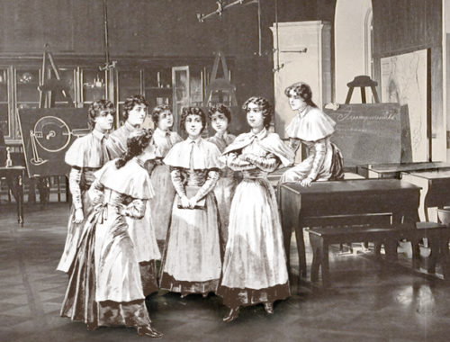 Картина с девушками в институте благородных девиц