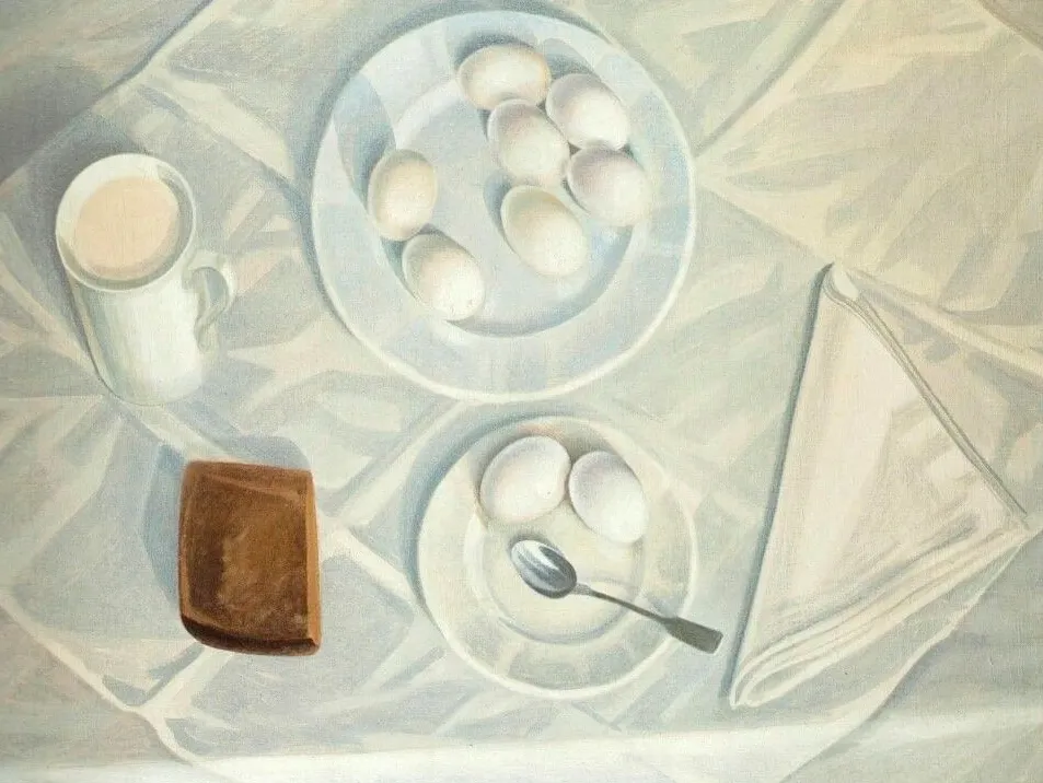Натюрморт: молоко, яйца и хлеб